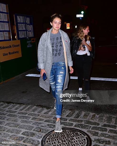 Gigi Hadid leaves Nobu New York on October 13, 2015 in New York City.