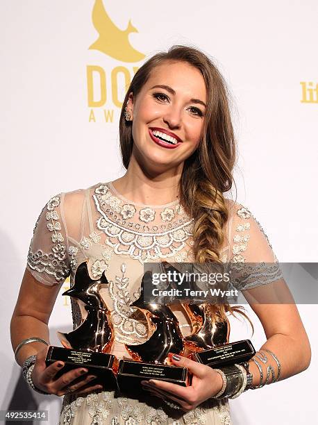 Lauren Daigle speaks in the press room during the 2015 Dove Awards at Allen Arena, Lipscomb University on October 13, 2015 in Nashville, Tennessee.