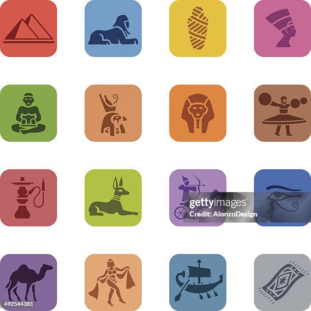 colorful egyptian icon set - dead camel stock illustrations