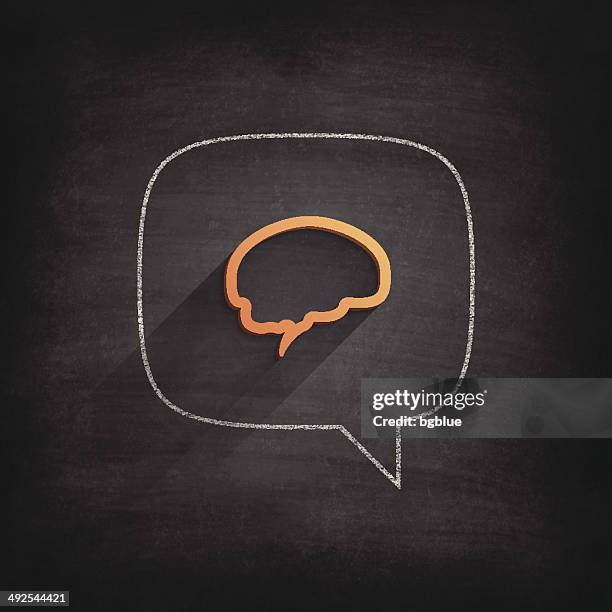 speech bubble with brain on blackboard - chalkboard - speech bubble 3d stock illustrations