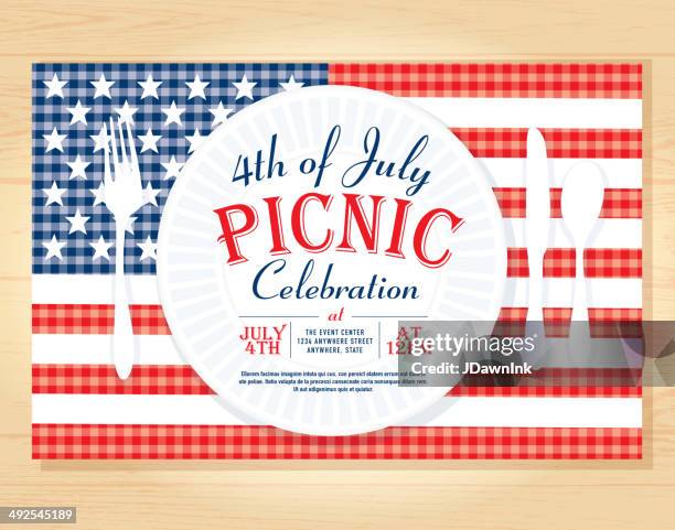 4th of july celebration picnic invitation design template - potluck stock illustrations