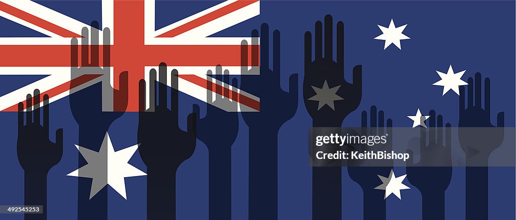 Australia Flag with Volunteer Hands