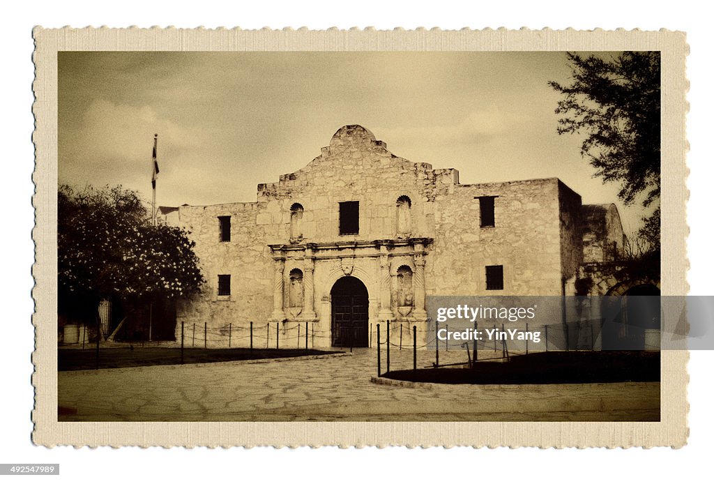 Retro Postcard of Mission Alamo in San Antonio Texas USA