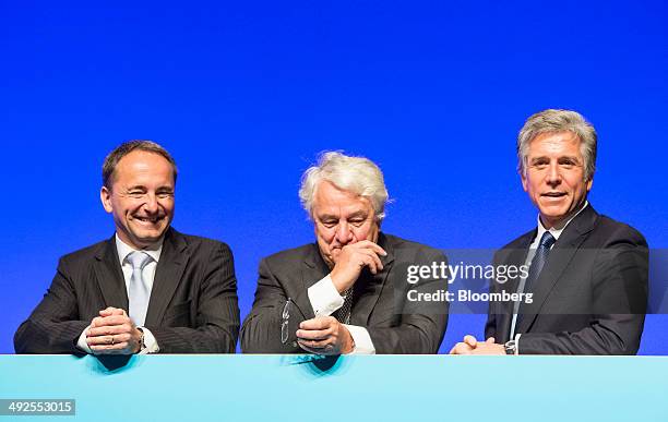 Jim Hagemann Snabe, supervisory board member of SAP AG, left, poses for a photograph beside Hasso Plattner, co-founder and chairman of SAP AG,...