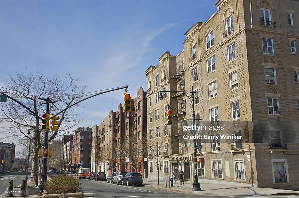 Large apartment buildings facing boulevard