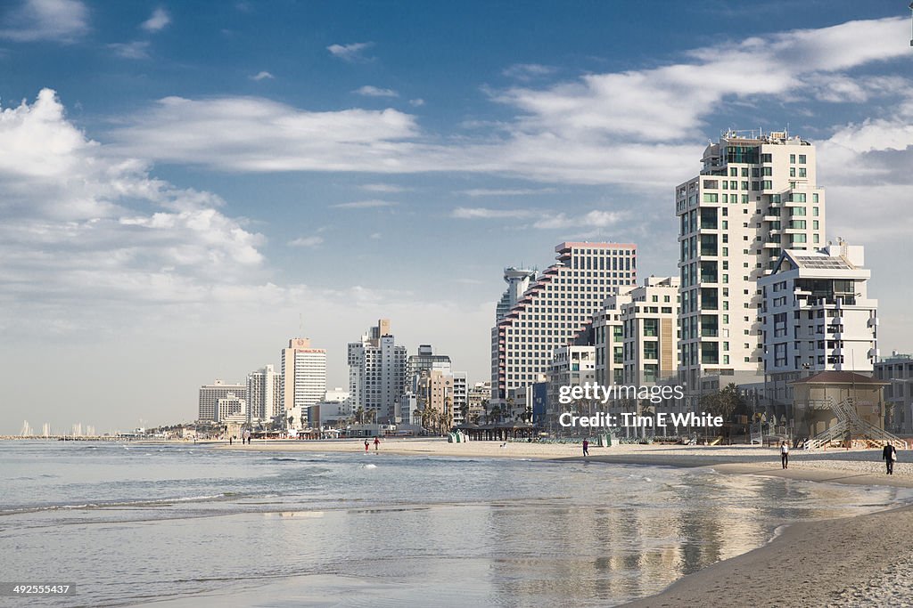 Tel Aviv skyline with Mediterranean, Israel