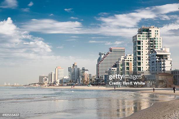 tel aviv skyline with mediterranean, israel - tel aviv jaffa stock pictures, royalty-free photos & images