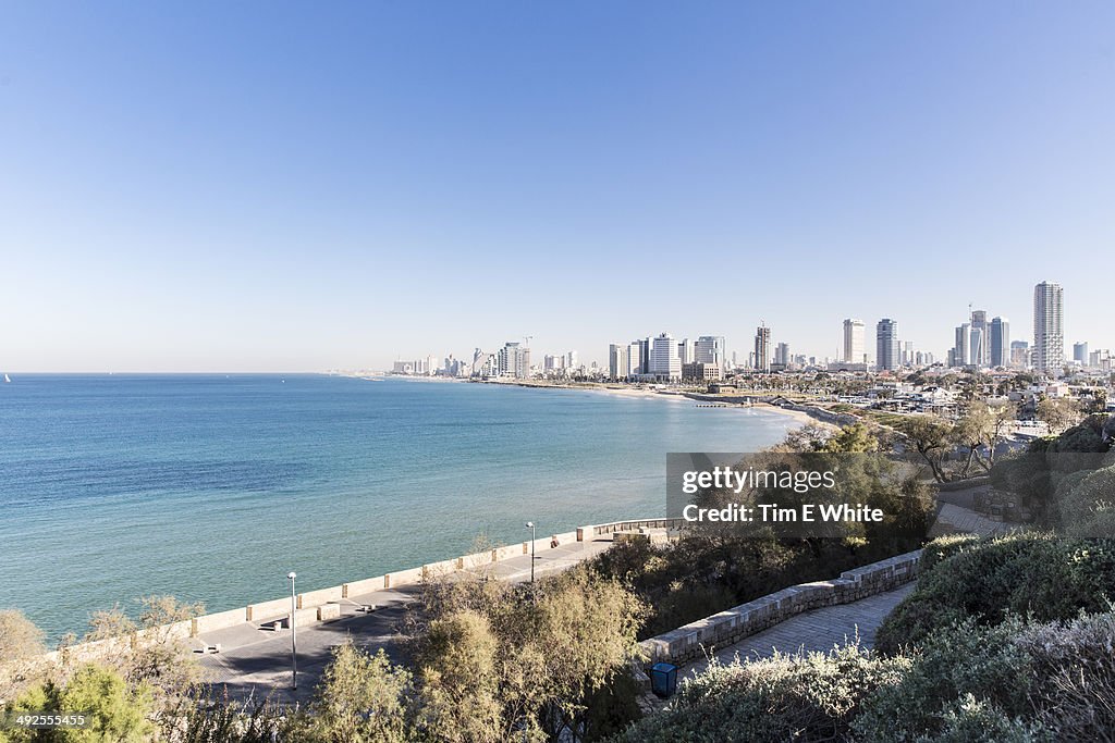 Tel Aviv skyline with Mediterranean, Israel