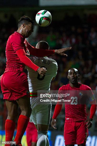 Jorge Torres of Mexico jumps for the ball with Roberto Nurse of Panama during the International Friendly match between Mexico and Panama at Nemesio...