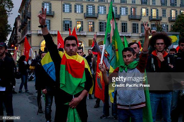 Demonstrators wave flags and bring placards against the Turkish President Erdogan and the attack in Turkey with 87 dead and over 200 injured on...