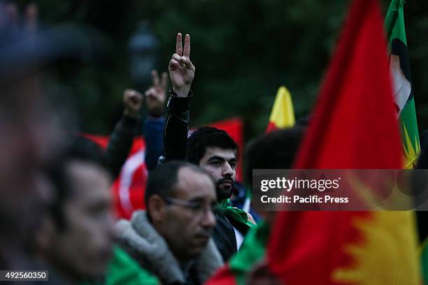 Demonstrators against the Turkish President Erdogan and the attack in Turkey with 87 dead and over 200 injured on October 10, 2015. The explosions...