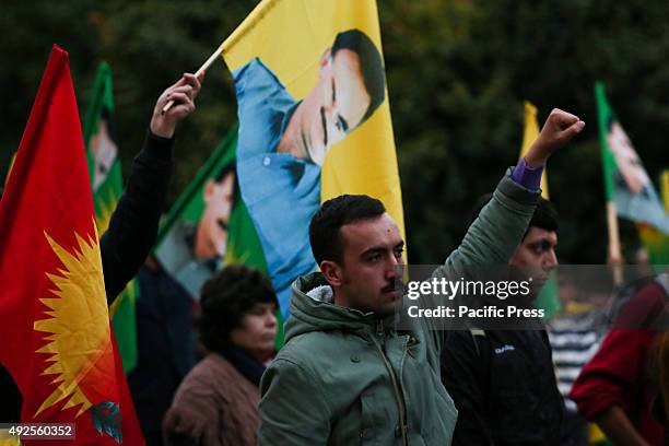 Demonstrators against the Turkish President Erdogan and the attack in Turkey with 87 dead and over 200 injured on October 10, 2015. The explosions...