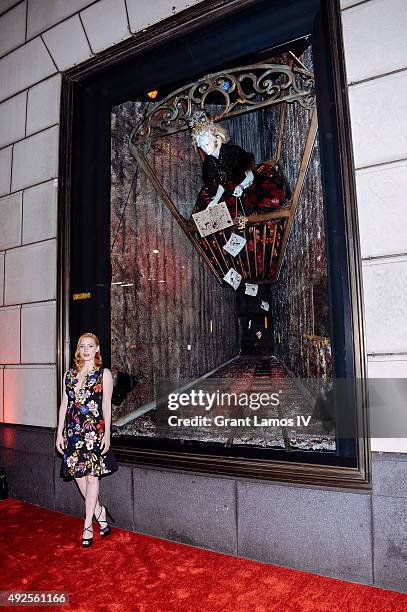 Jessica Chastain attends the Bergdorf Goodman "Crimson Peak" inspired window unveiling at Bergdorf Goodman on October 13, 2015 in New York City.