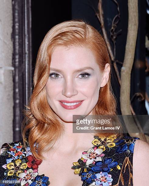 Jessica Chastain attends the Bergdorf Goodman "Crimson Peak" inspired window unveiling at Bergdorf Goodman on October 13, 2015 in New York City.