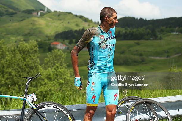 Andrey Zeits of Kazakhstan and Astana looks on after a crash during the eleventh stage of the 2014 Giro d'Italia, a 249km medium mountain stage...