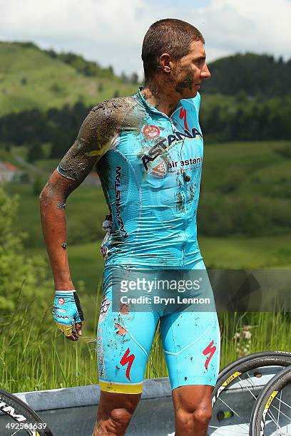 Andrey Zeits of Kazakhstan and Astana looks on after a crash during the eleventh stage of the 2014 Giro d'Italia, a 249km medium mountain stage...