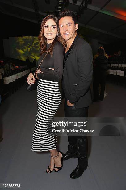 Ximena Navarrete and guest attend the first day of Mercedes-Benz Fashion Week Mexico Spring/Summer 2016 at Campo Marte on October 13, 2015 in Mexico...