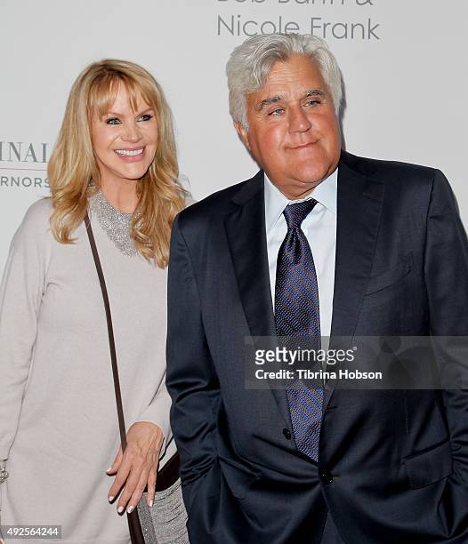 Joan Dangerfield and Jay Leno attend the Cedars-Sinai Board of Governors Gala at The Beverly Hilton Hotel on October 13, 2015 in Beverly Hills,...