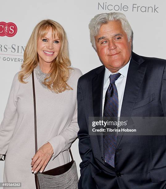 Joan Dangerfield and Jay Leno attend the Cedars-Sinai Board of Governors Gala at The Beverly Hilton Hotel on October 13, 2015 in Beverly Hills,...