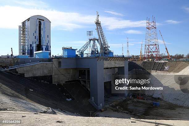 General view during Russian President Vladimir Putin's visit to the construction site of the Vostochny Cosmodrome, a Russian spaceport currently...