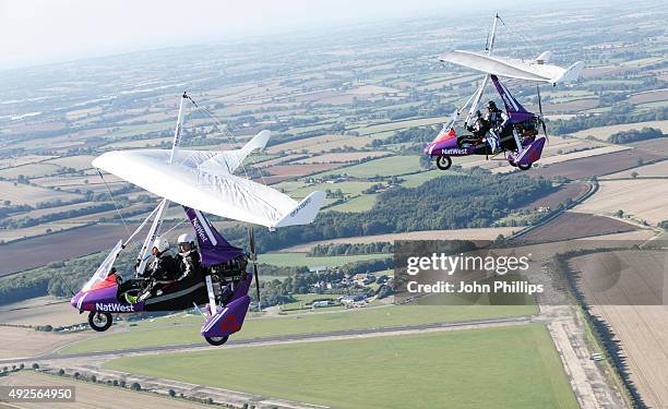 Welsh Rugby legend, Shane Williams and stuntman Gary Connery take to the sky at 6,000ft in microlights whilst creating 'NatWest presents The Flying...