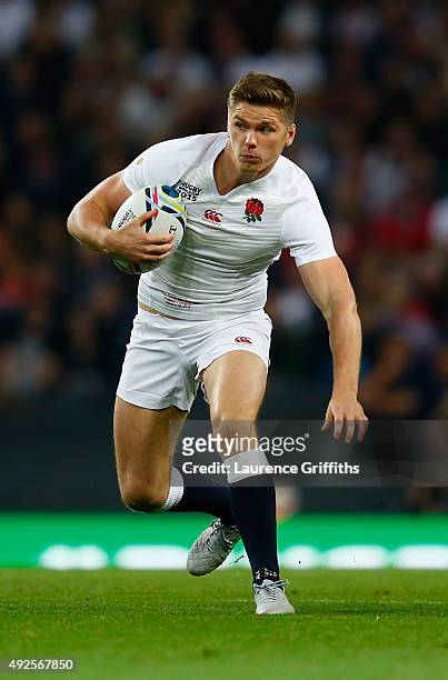 Owen Farrell of England in action during the 2015 Rugby World Cup Pool A match between England and Uruguay at Manchester City Stadium on October 10,...