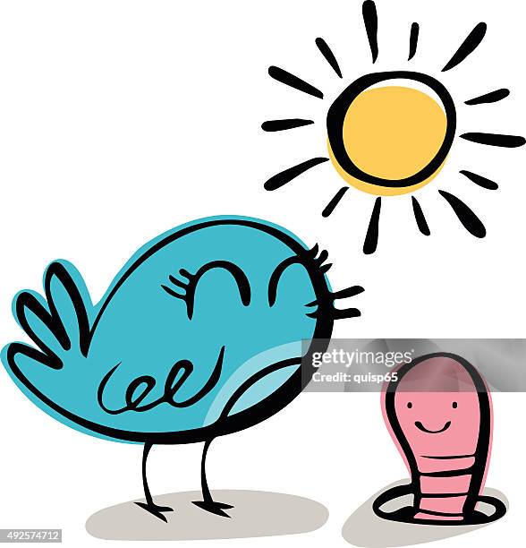der frühe vogel fängt den wurm - wurm stock-grafiken, -clipart, -cartoons und -symbole
