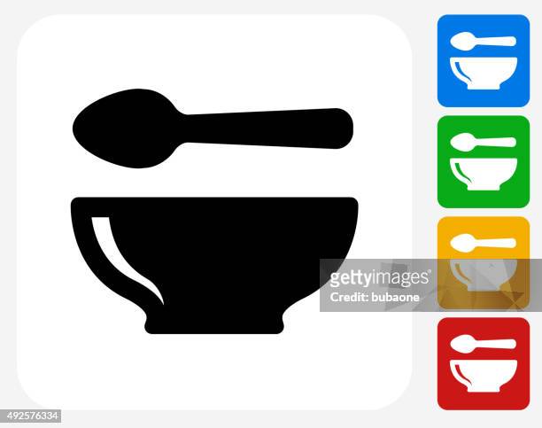 spoon and bowl icon flat graphic design - cereal bowl stock illustrations