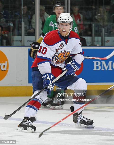 Henrik Samuelsson of the Edmonton Oil Kings skates against the Val'Dor Foreurs during Game Five of the 2014 MasterCard Memorial Cup at Budweiser...
