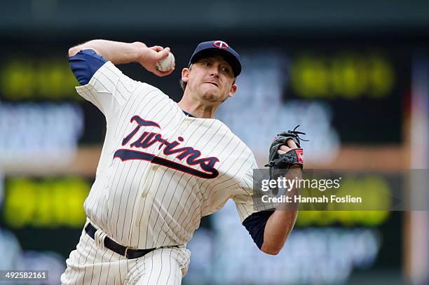 Kevin Correia of the Minnesota Twins delivers a pitch against the Baltimore Orioles during the game on May 3, 2014 at Target Field in Minneapolis,...