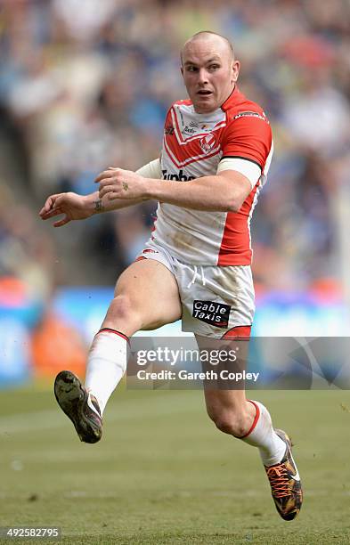 Luke Walsh of St Helens in action during the Super League match between Warrington Wolves and St Helens at Etihad Stadium on May 18, 2014 in...