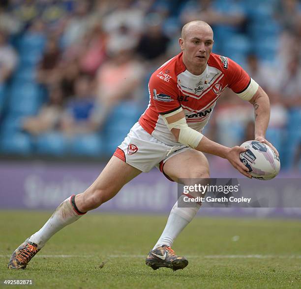 Luke Walsh of St Helens in action during the Super League match between Warrington Wolves and St Helens at Etihad Stadium on May 18, 2014 in...