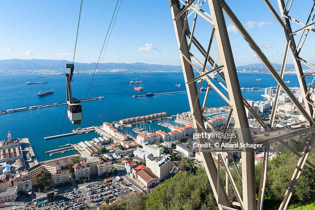Cable car approaching Rock of Gibraltar