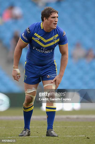 Ben Harrison of Warrington Wolves during the Super League match between Warrington Wolves and St Helens at Etihad Stadium on May 18, 2014 in...