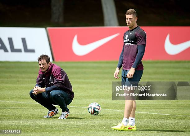Frank Lampard and Ross Barkley in action during a training session at the England pre-World Cup Training Camp at the Vale Do Lobo Resort on May 21,...