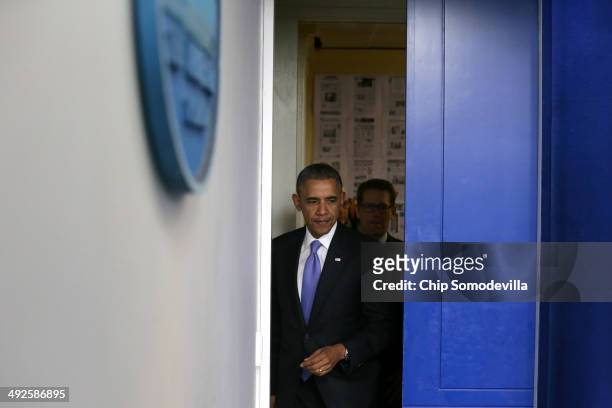 President Barack Obama arrives to make a statement to the news media about the recent problems at the Veterans Affairs Department with White House...