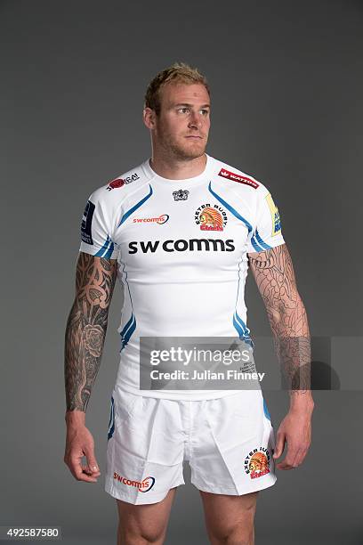 Damien Welch of Exeter Chiefs poses for a picture during the Exeter Chiefs photocall for BT at Sandy Park Stadium on September 8, 2015 in Exeter,...