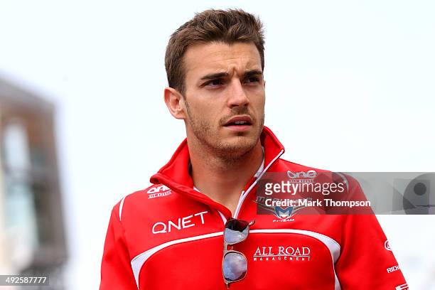 Jules Bianchi of France and Marussia walks across the paddock ahead of the Monaco Formula One Grand Prix at Circuit de Monaco on May 21, 2014 in...