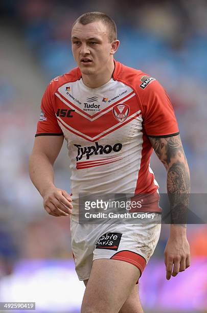 Matt Dawson of St Helens during the Super League match between Warrington Wolves and St Helens at Etihad Stadium on May 18, 2014 in Manchester,...