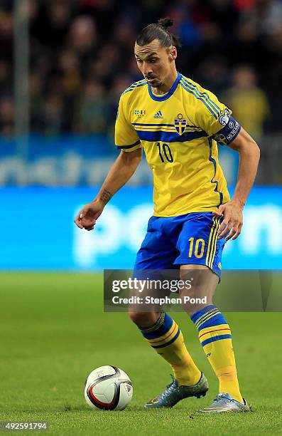 Zlatan Ibrahimovic of Sweden during the UEFA EURO 2016 Qualifying match between Sweden and Moldova at the National Stadium Friends Arena on October...