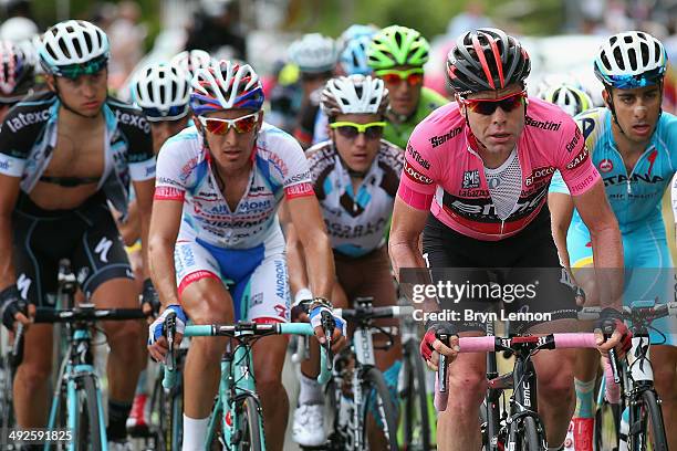 Race leader and wearer of the maglia rosa Cadel Evans of Australia and BMC Racing Team in action during the eleventh stage of the 2014 Giro d'Italia,...