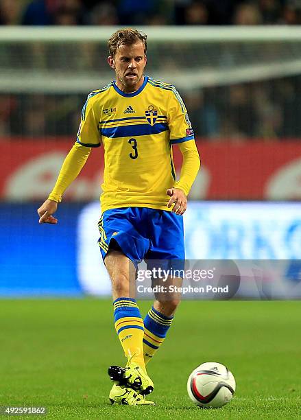 Mikael Antonsson of Sweden during the UEFA EURO 2016 Qualifying match between Sweden and Moldova at the National Stadium Friends Arena on October 12,...