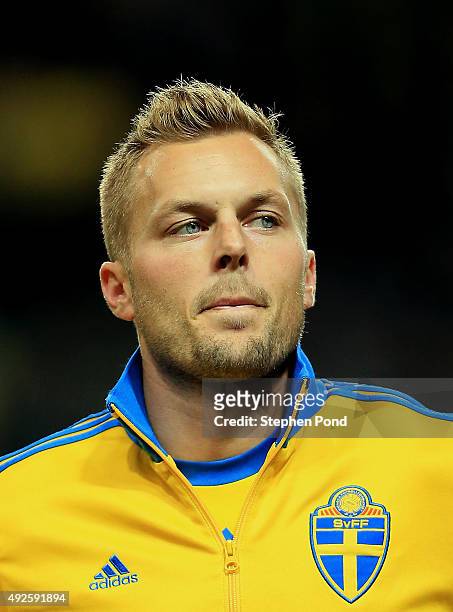 Sebastian Larsson of Sweden during the UEFA EURO 2016 Qualifying match between Sweden and Moldova at the National Stadium Friends Arena on October...