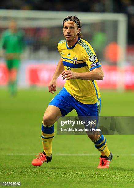 Gustav Svensson of Sweden during the UEFA EURO 2016 Qualifying match between Sweden and Moldova at the National Stadium Friends Arena on October 12,...