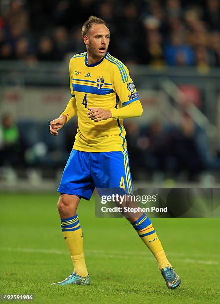 Andreas Granqvist of Sweden during the UEFA EURO 2016 Qualifying match between Sweden and Moldova at the National Stadium Friends Arena on October...