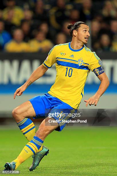 Zlatan Ibrahimovic of Sweden during the UEFA EURO 2016 Qualifying match between Sweden and Moldova at the National Stadium Friends Arena on October...