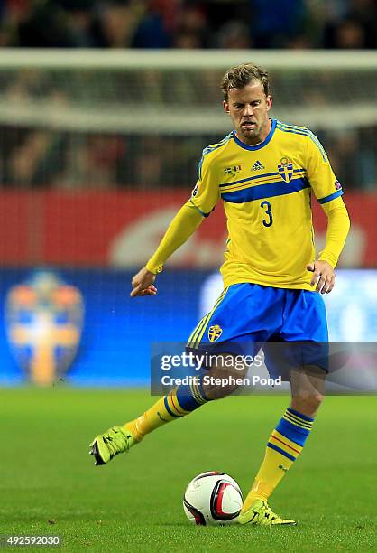 Mikael Antonsson of Sweden during the UEFA EURO 2016 Qualifying match between Sweden and Moldova at the National Stadium Friends Arena on October 12,...