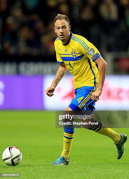 Andreas Granqvist of Sweden during the UEFA EURO 2016 Qualifying match between Sweden and Moldova at the National Stadium Friends Arena on October...