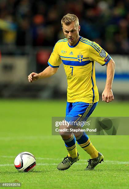 Sebastian Larsson of Sweden during the UEFA EURO 2016 Qualifying match between Sweden and Moldova at the National Stadium Friends Arena on October...