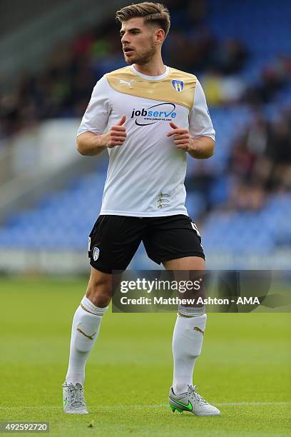 Joe Edwards of Colchester United during the Sky Bet League One match between Shrewsbury Town and Colchester United at New Meadow on October 10, 2015...